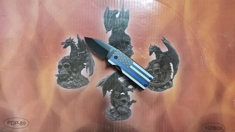 Police Spring Assisted Folding Knife Pocket Knife Lighter Holder - Blue Line