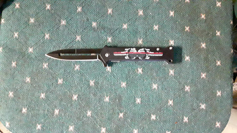 Punisher 8 Inch USA Fire Fighter Red Line Split Blade Spring Assisted Folding Pocket Knife