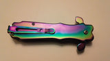 Rainbow Coated Blade 8.5 Inch Wood Insert Handle Spring Assisted Folding Pocket Knife