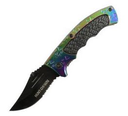 Rainbow Tiger Paw Handle 8 Inch Spring Assisted Folding Pocket Knife