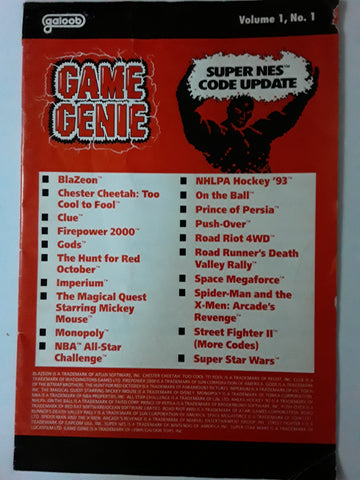 SNES Game Genie Code Book Update Volume 1. No. 1