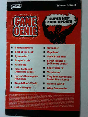 SNES Game Genie Code Book Update Volume 1, No. 2