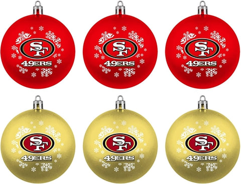 San Francisco 49ers NFL 6 Pack Home & Away Shatter-Proof Ball Christmas Ornament Gift Set