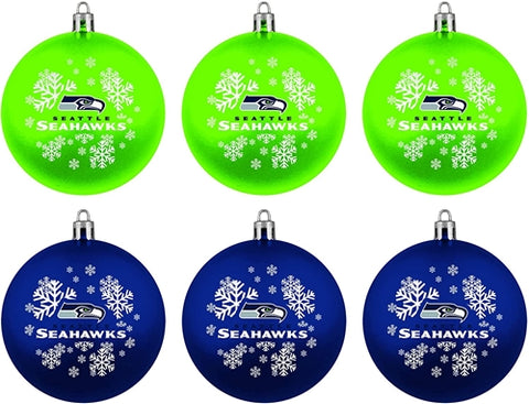 Seattle Seahawks NFL 6 Pack Home & Away Shatter-Proof Ball Christmas Ornament Gift Set