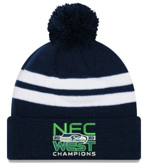 Seattle Seahawks NFL New Era 2020 NFC West Division Champions Top Stripe Pom Knit Hat - College Navy