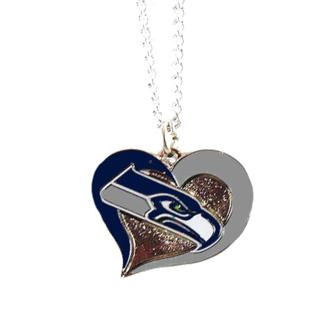 Seattle Seahawks Swirl Heart NFL Silver Team Pendant Necklace