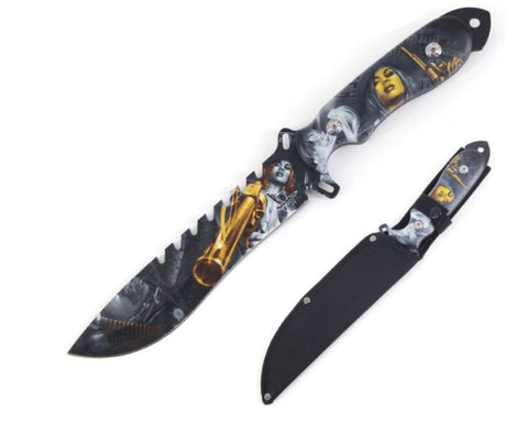 Sexy Woman Golden Gun 13.5 Inch Fixed Blade Full Tang Hunting Knife