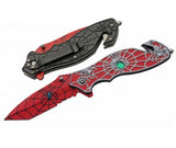 Spider Web Red Spring Assisted Folding Pocket Knife Belt Cutter Glass Breaker
