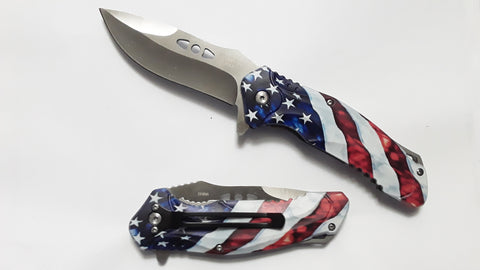 USA Flag 8 Inch Spring Assisted Folding Pocket Knife