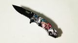 Wolf Native American Woman Spring Assisted Knife Glass Breaker Belt Cutter