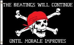 Pirate Skull Beatings Will Continue Until Morale Improves 3x5 Foot Flag